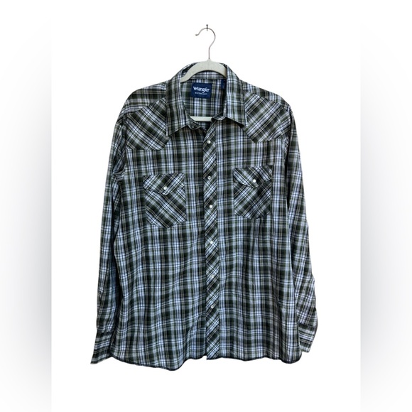 Wrangler Western Style Pearl Snap Green Plaid Shirt Rancher Size X-Large‎ XL - Picture 1 of 6